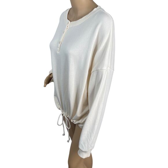 NWT American Eagle Ivory Cinched Drawstring Henley Oversized Sweatshirt SZ M - Picture 6 of 10